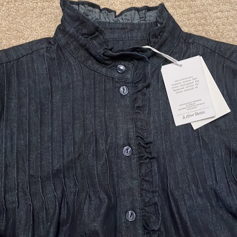 Chambray dress with ruffle neck detail from & Other Stories, NWOT